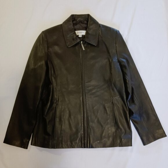 Women's Size Large Liz Claiborne Leather Dark Brown Jacket - Picture 1 of 10